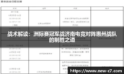 战术解读：洲际赛冠军战济南电竞对阵惠州战队的制胜之道